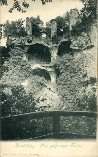 Ak Heidelberg am Neckar, Ruine, bewachsene Mauern,  Stätte, Schwarz-Weiß-Foto