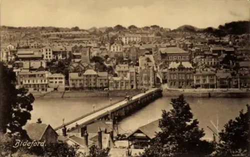 Ak Bideford Torridge Devon England, Stadtansicht, Häuser, Brücke, Fluss