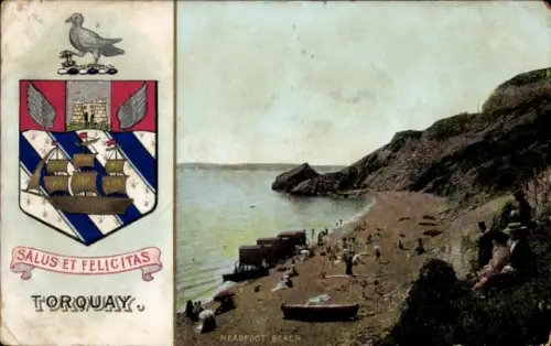 Wappen Ak Torquay Devon England, Meadfoot Beach