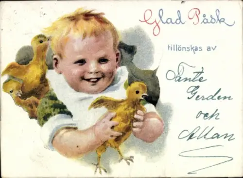 Ak Glückwunsch Ostern, Kind, Küken