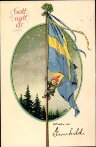 Künstler Ak Nyström, Jenny, Neujahr, schwedische Nationalflagge