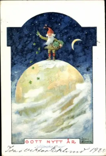 Künstler Ak Nyström, Jenny, Neujahr, Weihnachtsmann, Klee, Erde