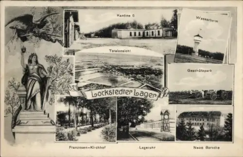 Ak Lockstedt in Holstein, Lockstedter Lager, Kantine 6, Wasserturm, Lageruhr, Neue Baracke