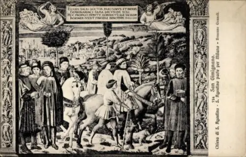 Ak San Gimignano Toskana Italien, Darstellung von Personen, Reiter, Landschaft, Kirche, Kunstwerk