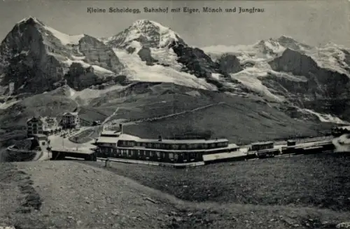Ak Kanton Bern, Berner Oberland, Kleine Scheidegg, Bahnhof  Eiger, Mönch, Jungfrau, Berge