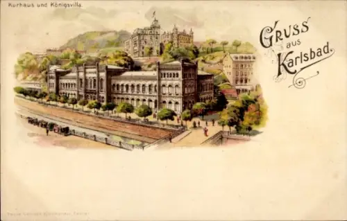 Litho Karlovy Vary Karlsbad Stadt, Kurhaus, Königsvilla