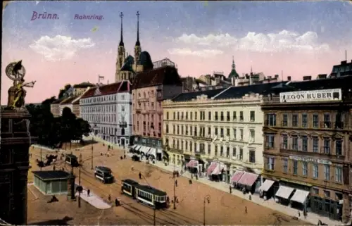 Ak Brno Brünn Südmähren,  Bahnring, Straßenansicht, Tram, Geschäfte, EGON HUBER