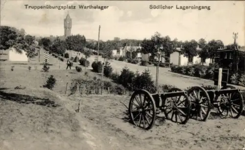 Ak Poznań Posen, Warthelager, Truppenübungsplatz, Lagereingang, Geschütze