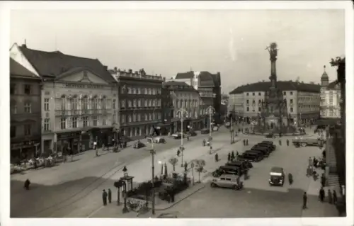 Ak Olomouc Olmütz Stadt, Marktplatz, Statue, Autos, Menschen, Olomouc