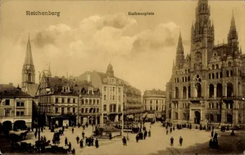 Ak Liberec Reichenberg in Böhmen, Rathausplatz