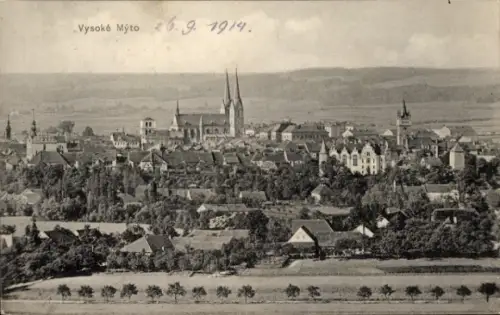 Ak Vysoké Mýto Hohenmaut Hohenmauth Region Pardubice, Stadtansicht,  Kirche, Landschaft