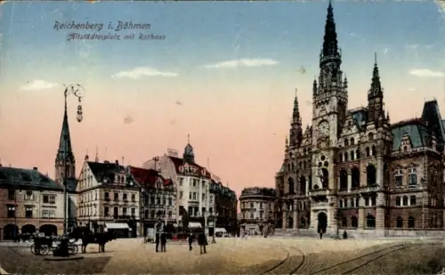 Ak Reichenberg in Böhmen Liberec Tschechien, Reichenberg i. Böhmen, Altstädterplatz, Rathaus,  