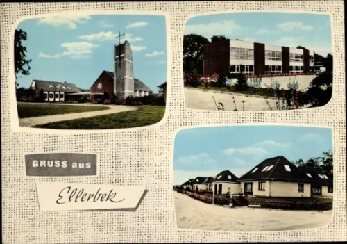 Ak Ellerbek im Kreis Pinneberg, Kirche, Schule, Siedlung