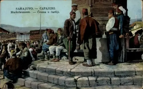 Ak Sarajevo Bosnien Herzegowina, Marktbrunnen