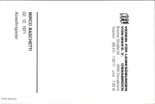 Autogrammkarte Fußballer Mirco Baschetti, VFL Osnabrück, Autogramm