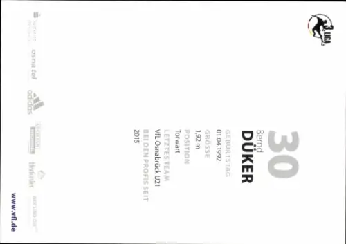 Autogrammkarte Fußballer Bernd Düker, VFL Osnabrück, Autogramm