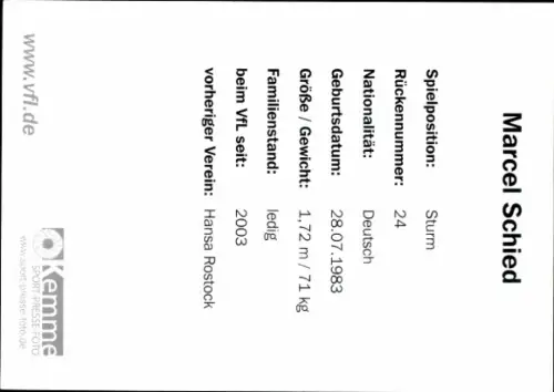 Autogrammkarte Fußballer Marcel Schied, VFL Osnabrück, Autogramm