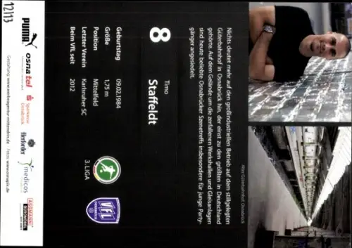 Autogrammkarte Fußballer Timo Staffeldt, VFL Osnabrück, Autogramm