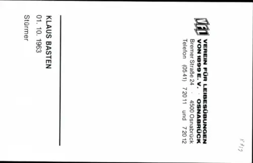 Autogrammkarte Fußballer Klaus Basten, VFL Osnabrück, Autogramm