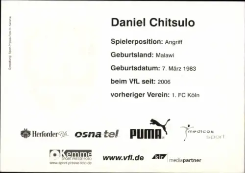 Autogrammkarte Fußballer Daniel Chitsulo, VFL Osnabrück, Autogramm