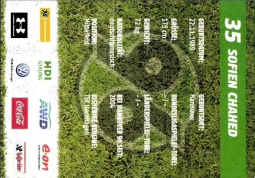 Autogrammkarte Fußballer Sofien Chahed, Hannover 96, Autogramm