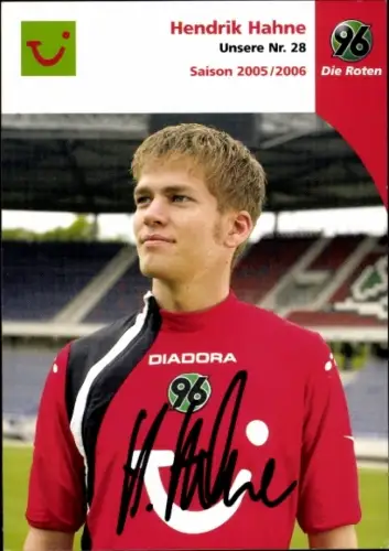 Autogrammkarte Fußballer Hendrik Hahne, Hannover 96, Autogramm