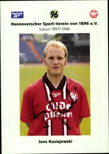 Autogrammkarte Fußballer Jens Rasiejewski, Hannover 96, Autogramm