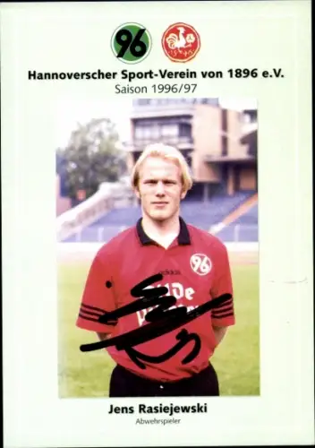 Autogrammkarte Fußballer Jens Rasiejewski, Hannover 96, Autogramm