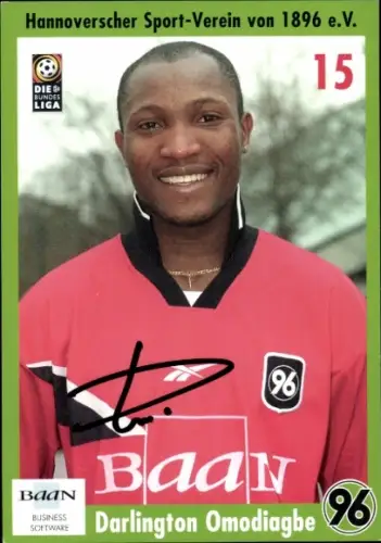 Autogrammkarte Fußballer Darlington Omodiagbe, Hannover 96, Autogramm