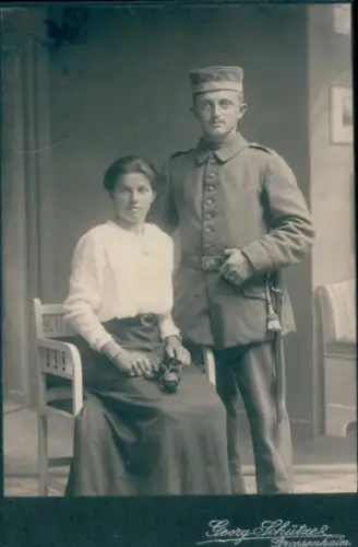Kabinett Foto Großenhain Sachsen, Deutscher Soldat mit Frau