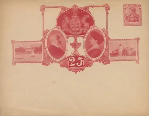 Ganzsachen Briefumschlag Königspaar von Württemberg, 25jähriges Jubiläum