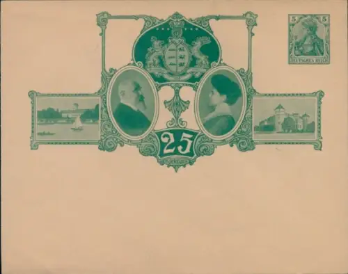 Ganzsachen Briefumschlag Königspaar von Württemberg, 25jähriges Jubiläum