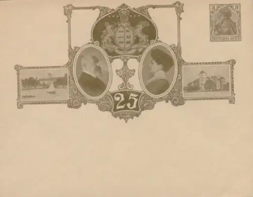 Ganzsachen Briefumschlag Königspaar von Württemberg, 25jähriges Jubiläum