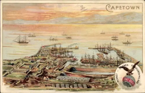 Litho Cape Town Kapstadt Südafrika, Gesamtansicht, Hafen, Werbung Fernet Branca