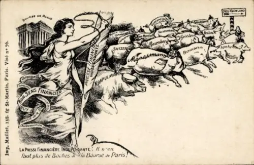 CPA La Presse Financiere Independante, Bourse de Paris, Anti-Germanique