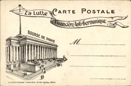 CPA La Presse Financiere Independante, Bourse de Paris, Anti-Germanique