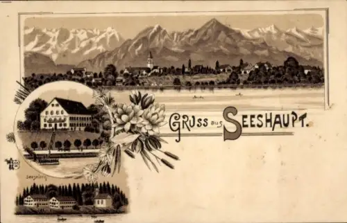 Litho Seeshaupt am Starnberger See Oberbayern, Gesamtansicht