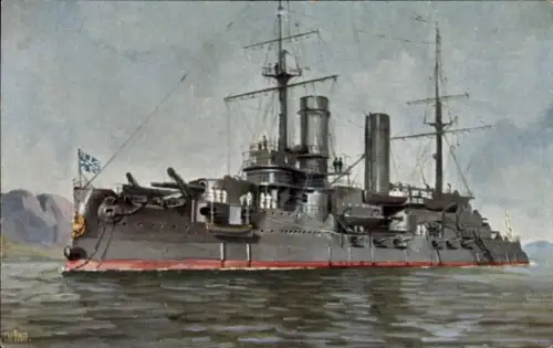 Künstler Ak Rave, Chr., Marine Galerie 213, Russisches Kriegsschiff, Sslawa, Linienschiff, 1903