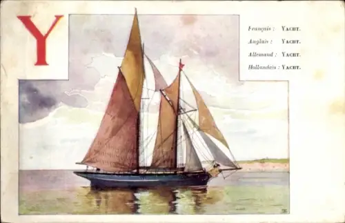 Buchstaben Künstler Litho Segelpartie, Segelschiff, Buchstabe Y