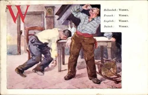 Jugendstil Buchstaben Künstler Ak Titz, Louis, W, Whisky, betrunkene Männer