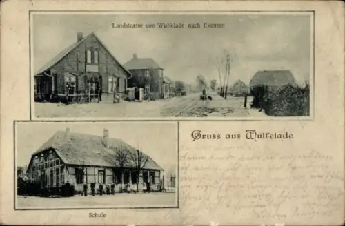 Ak Wulfelade Neustadt am Rübenberge, Landstraße nach Evensen, Schule
