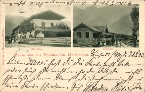 Ak Sallitterhütte Untenhofen, Kegelbahn