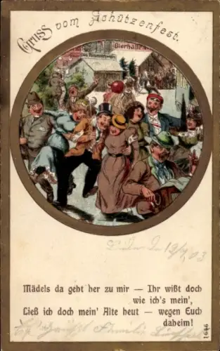 Künstler Ak Hannover Linden, Schützenfest, Mädels da geht her zu mir