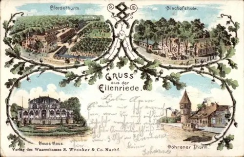 Litho Eilenriede Hannover in Niedersachsen, Bischofshole, Pferdeturm, Neues Haus, Döhrener Turm