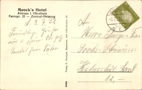 Ak Altenau Clausthal Zellerfeld im Oberharz, Moocks Hotel