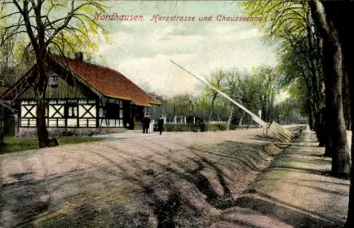 Ak Nordhausen an der Zorge Thüringen, Harzstraße und Chausseehaus, Schlagbaum