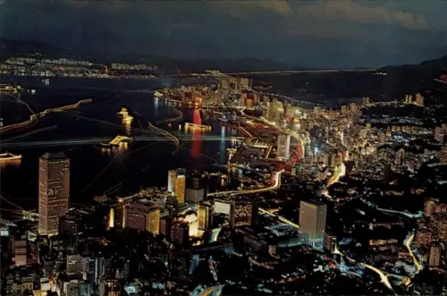 Ak Hongkong China, Nachtsicht auf  Lichter, Hafen, Stadtansicht