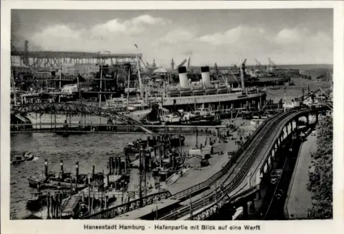 Ak HAPAG Dampfer Hamburg (I), Passagierschiff, Hafenpartie, Werft, Schiffe, Hanseatische Stadt, H