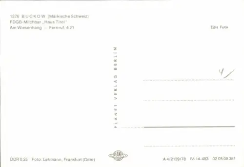 Ak Buckow in der Märkischen Schweiz, Haus Tirol, FDGB-Milchbar, Wiesenhang, Menschen, Bäume