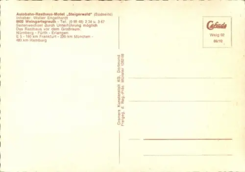 Ak Weingartsgreuth Wachenroth in Mittelfranken, Autobahn-Rasthaus-Motel Steigerwald,  Autobahn, L